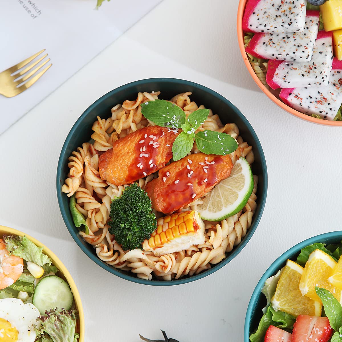 Kyraton Cereal Bowls 4 Pieces, Unbreakable And Reusable Light Weight Bowl For Rice Noodle Soup Snack Salad Fruit Dishwasher Safe